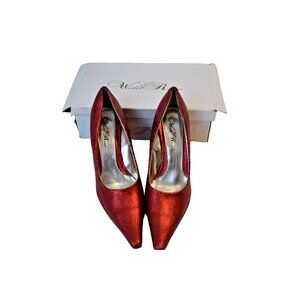 Wild Rose Red Snake PU Pointed Toe High Heel Wedges - Size 9 w/ Box